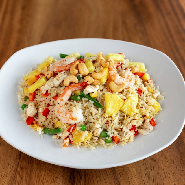 Thai Pineapple Fried Rice with Seafood.