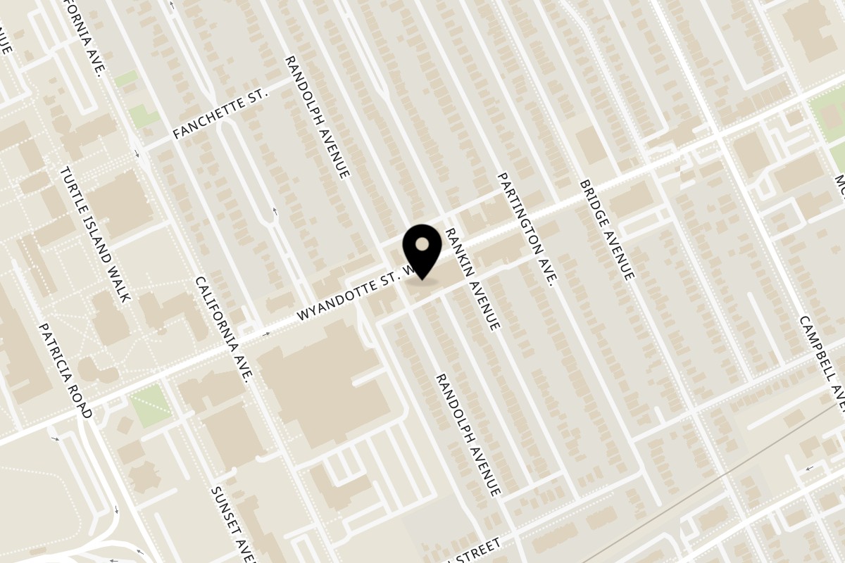 Map showing the location of Saigon House Restaurant on 2169 Wyandotte Street West in Windsor